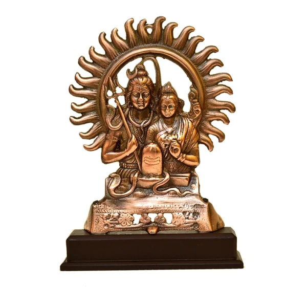 Antique Shiva Parvati Idol with Shivling and Sun Aura - G-33-A - Image 1
