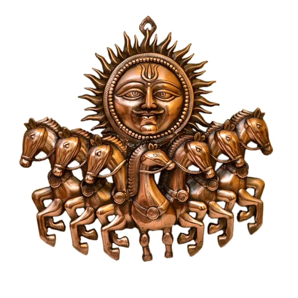 Majestic Surya Dev Wall Hanging – Antique Copper Finish  - G-226-A - Image 1