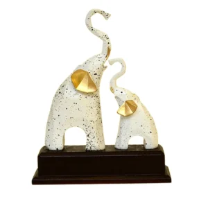 Elegant White Mother & Baby Elephant Figurine - F-9-A-W