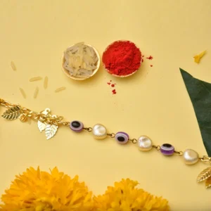 Designer Stone Rakhi for Brother – Stylish Rakhi with Beads & Kundan Work