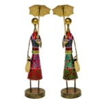 Colorful Handcrafted Metal Lady Figurine Set Umbrella Ladies (Set of 2) I-184-A