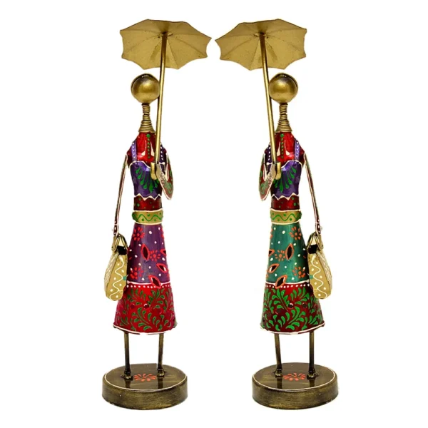 Colorful Handcrafted Metal Lady Figurine Set Umbrella Ladies (Set of 2) I-184-A