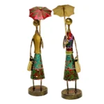 Colorful Handcrafted Metal Lady Figurine Set Umbrella Ladies (Set of 2) I-184-A - Image 2