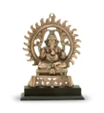 CraftEarth Black Metal Ganesha with Chakra Plate with Wooden Stand G-64-B