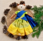 Handmade Fabric Animal Doll “Kumari Bear” in Traditional Pavadai Set GD-13 - Image 2