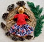 Handmade Fabric Animal Doll “Kutty Cow” in Red & Indigo Printed Dress GD-15 - Image 8