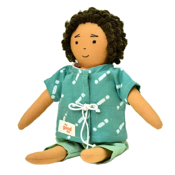 Handmade Fabric Doll “Reghu” in Green Kurta & Shorts GD-19