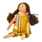 Handmade Fabric Doll in Mustard Striped Overalls Soft Toy for Imaginative Play GD-7