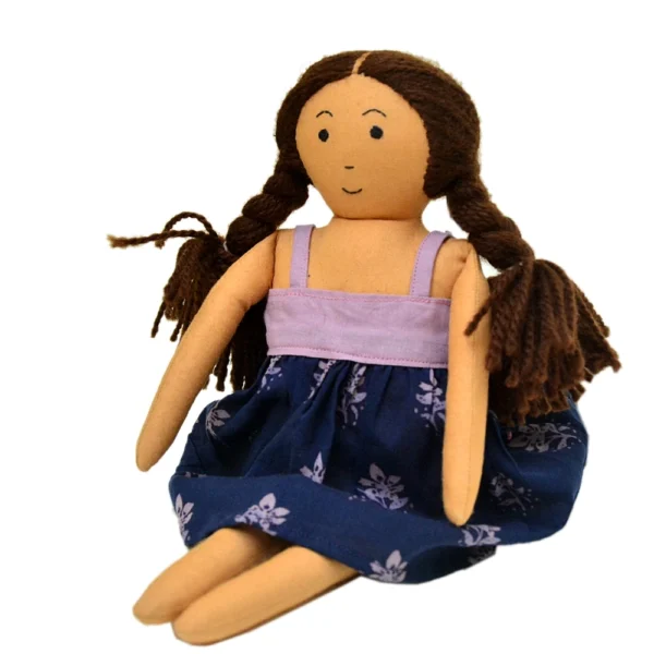Handcrafted Fabric Doll in Blue Floral Dress Soft, Safe & Gift-Ready GD-5