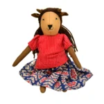 Handmade Fabric Animal Doll “Kutty Cow” in Red & Indigo Printed Dress GD-15