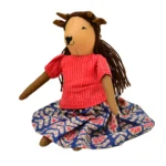 Handmade Fabric Animal Doll “Kutty Cow” in Red & Indigo Printed Dress GD-15 - Image 3