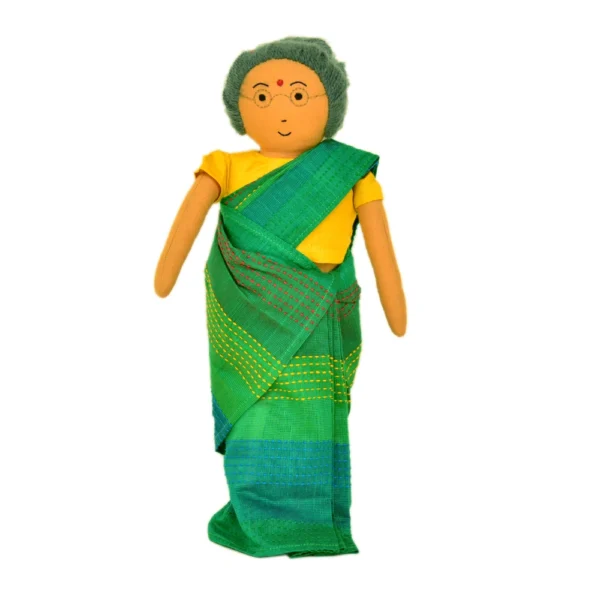 Handcrafted Fabric Doll in Traditional Green Saree “Pati” Grandma-Inspired Soft Toy GD-10