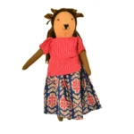 Handmade Fabric Animal Doll “Kutty Cow” in Red & Indigo Printed Dress GD-15 - Image 9
