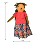 Handmade Fabric Animal Doll “Kutty Cow” in Red & Indigo Printed Dress GD-15 - Image 5