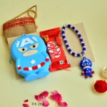 Captain America Rakhi Gift Pack for Kids - RK-29 | Superhero Bracelet Rakhi with Chocolate & Coin Pouch