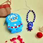 Captain America Rakhi Gift Pack for Kids - RK-29 | Superhero Bracelet Rakhi with Chocolate & Coin Pouch - Image 2