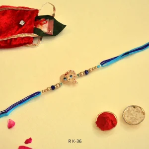Elegant Ganesh Motif Rakhi - RK-36 | Blue Thread & Beaded Design
