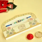Trendy "BRO" Rakhi with Musical Note Charm - RK-37 | Blue Thread & Beaded Style - Image 2