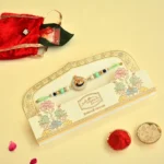 Peacock Theme Rakhi - RK-40 | Elegant Mint Green Thread with Beads & Crystal Accents - Image 3