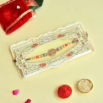 Designer Round Dial Rakhi – RK-51 | Multicolor Thread with Pearls & Crystal Beads - Image 2