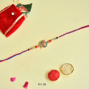 Krishna Theme Rakhi – RK-56 | Multicolor Beaded Thread with Flute & Peacock Feather Motif