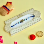 Mandala Design Centerpiece Rakhi - RK-80 | Elegant Blue Beaded Designer Thread Rakhi for Brother - Image 2