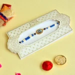 Flower Design Centerpiece Rakhi– RK-81 | Elegant Blue Beaded Designer Thread Rakhi for Brother - Image 2