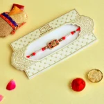Floral Mandala Design Centerpiece Rakhi– RK-83 | Traditional Red Beaded Rakhi Thread for Brother - Image 2