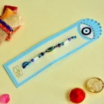 Vibrant Enamel Evil Eye Rakhi – RK-89 | Artistic Nazar Design with Multicolor Beads & Blue Thread for Brother - Image 2