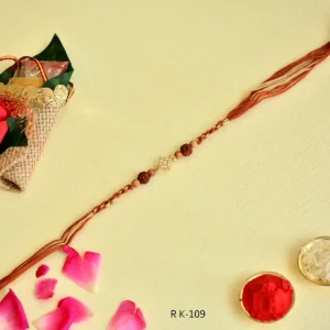 Spiritual Rudraksha Rakhi – RK-109 | Sacred Simplicity with Diamond Accent