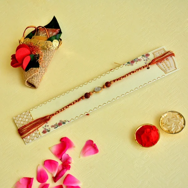 Rudraksha Elegance Rakhi – RK-110 | Divine Design with Subtle Sparkle - Image 3