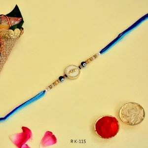 Evil Eye Protection Rakhi – RK-115 | Blue Gradient Thread with Crystal Accents