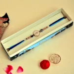 Evil Eye Protection Rakhi – RK-115 | Blue Gradient Thread with Crystal Accents - Image 2