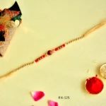 Rustic Wooden Beads & Crystal Accents Rakhi - RK-125 | Natural Beads & Golden Thread for a Serene Blessing - Image 2
