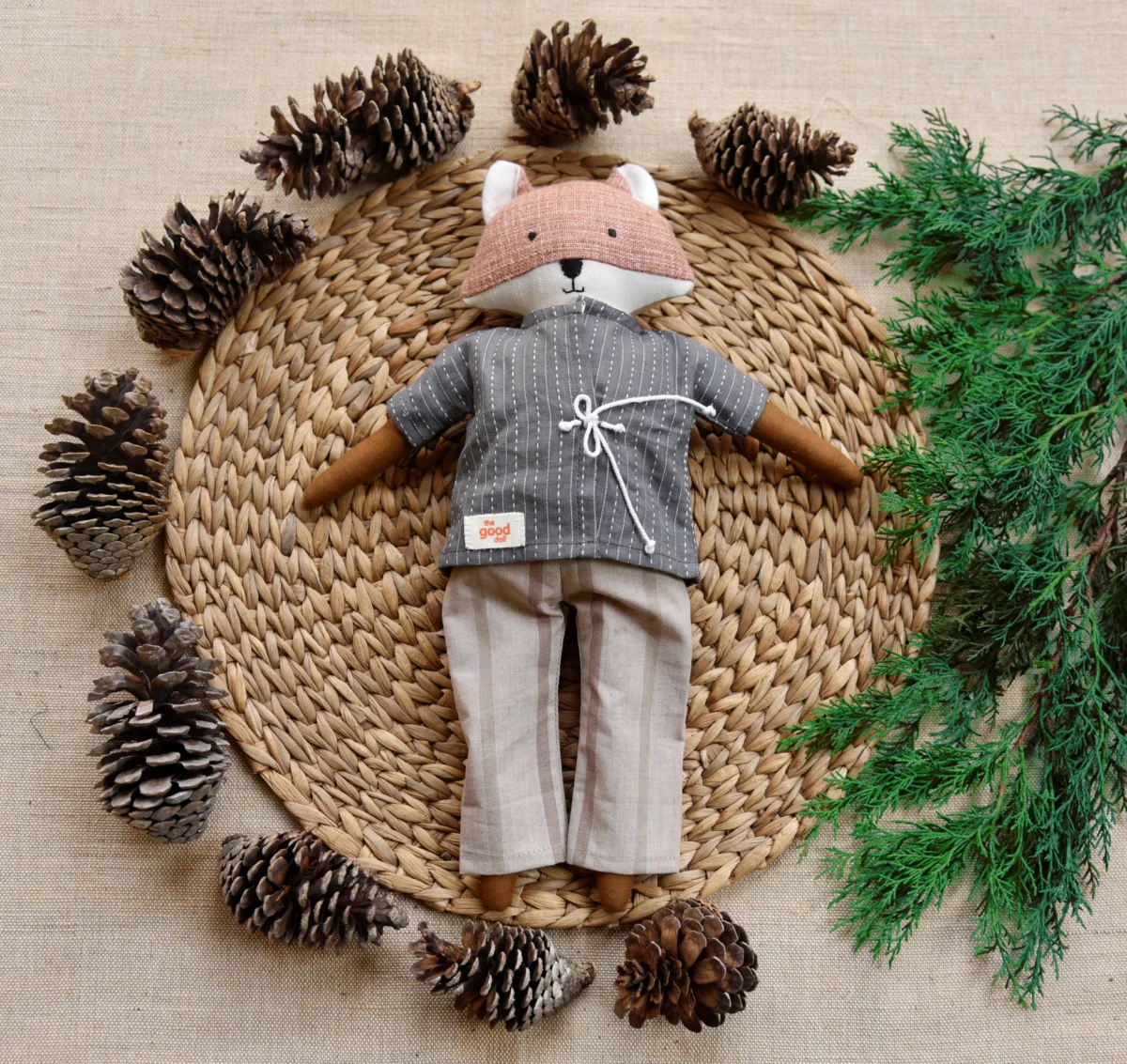 Handmade Fabric Animal Doll “Kutty Fox” in Casual Kurta Set GD-14 - Image 2