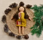 Handmade Fabric Doll in Mustard Striped Overalls Soft Toy for Imaginative Play GD-7 - Image 2