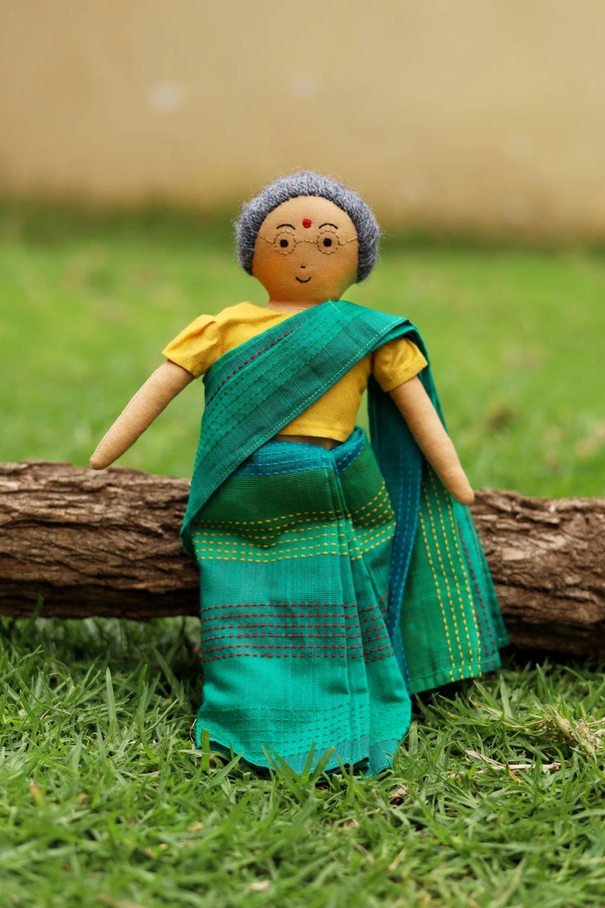 Handcrafted Fabric Doll in Traditional Green Saree “Pati” Grandma-Inspired Soft Toy GD-10 - Image 3