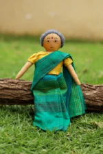 Handcrafted Fabric Doll in Traditional Green Saree “Pati” Grandma-Inspired Soft Toy GD-10 - Image 3