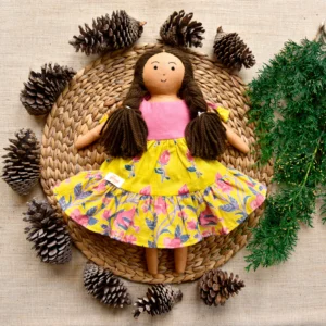 Handmade Fabric Doll in Floral Dress – Soft, Washable & Gift-Ready - GD-4