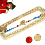 Elegant Ganesh Motif Rakhi - RK-36 | Blue Thread & Beaded Design - Image 5