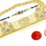 Trendy "BRO" Rakhi with Musical Note Charm - RK-37 | Blue Thread & Beaded Style - Image 4