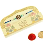 Star Motif Designer Rakhi - RK-39 | Blue Thread with Pearl & Bead Accents - Image 5