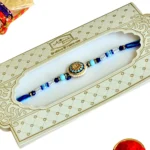 Mandala Design Centerpiece Rakhi - RK-80 | Elegant Blue Beaded Designer Thread Rakhi for Brother - Image 4