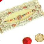 Designer Round Dial Rakhi – RK-51 | Multicolor Thread with Pearls & Crystal Beads - Image 4