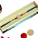 Evil Eye Protection Rakhi – RK-115 | Blue Gradient Thread with Crystal Accents - Image 4