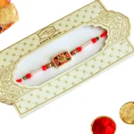 Floral Mandala Design Centerpiece Rakhi– RK-83 | Traditional Red Beaded Rakhi Thread for Brother - Image 4