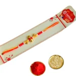 Festive Beaded Bell Rakhi – RK-148 | Joyful Vibrance with Golden Accents - Image 4