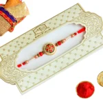 Traditional Mandala Charm Rakhi – RK-84 | Classic Red Beaded Designer Rakhi Thread for Brother - Image 4