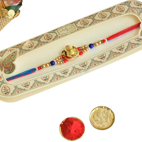 Ganesha Rakhi with Pearl & Bead Work - RK-156 - Image 4
