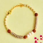 Elegant Rudraksha & Pearl Bracelet Rakhi for Bhaiya – RK-104 - Traditional & Spiritual Design - Image 2